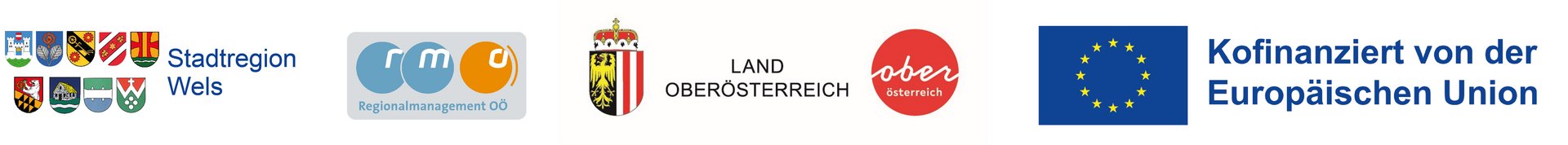 Logos Stadtregion Wels, Kofinanzierung durch EU, Land Obersterreich und Regionalmanagement